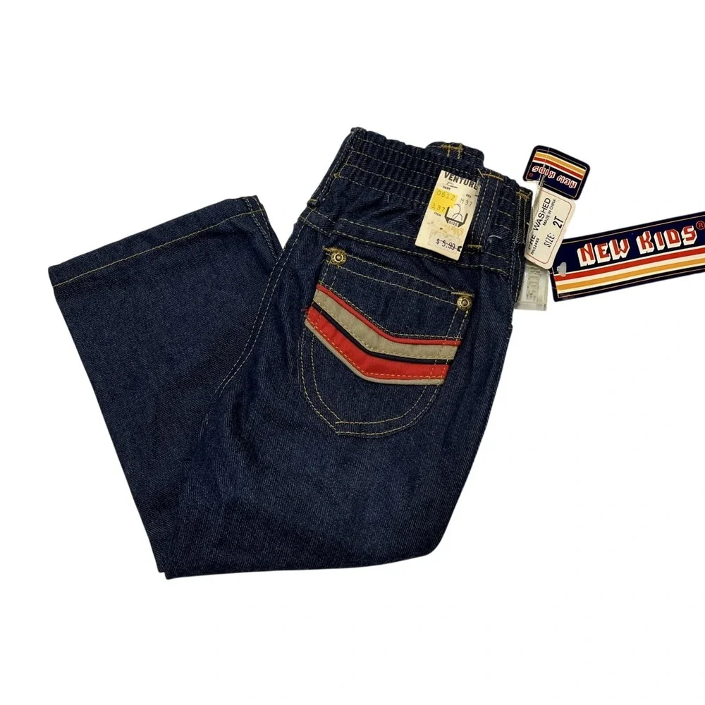 Vintage New Kids Jeans Boys 2T Dark Indigo Back Pocket Detail Retro 70s 80s